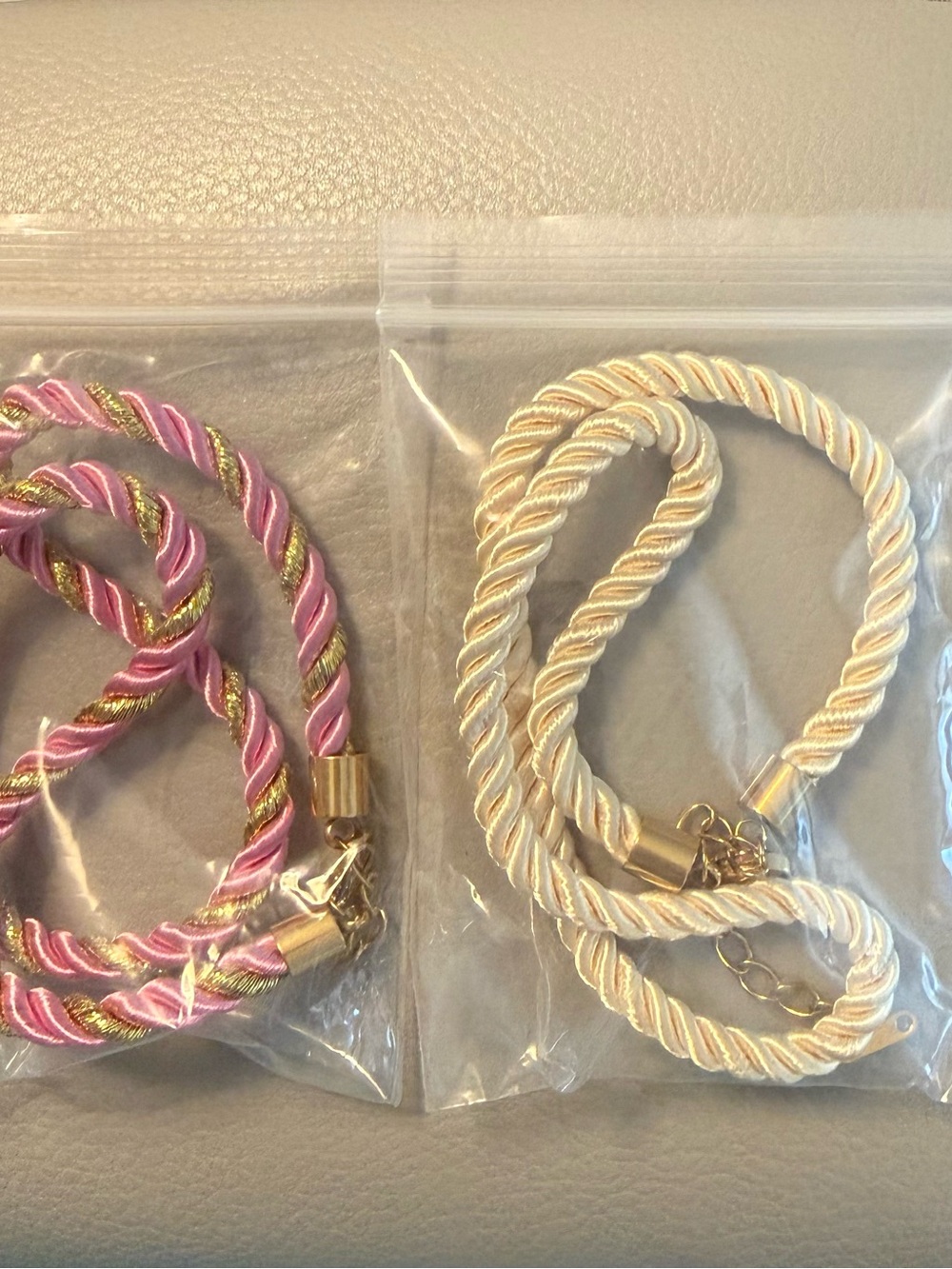 Twisted Rope Choker Necklace - Pink & Gold Set of 2 - Picture 3 of 3